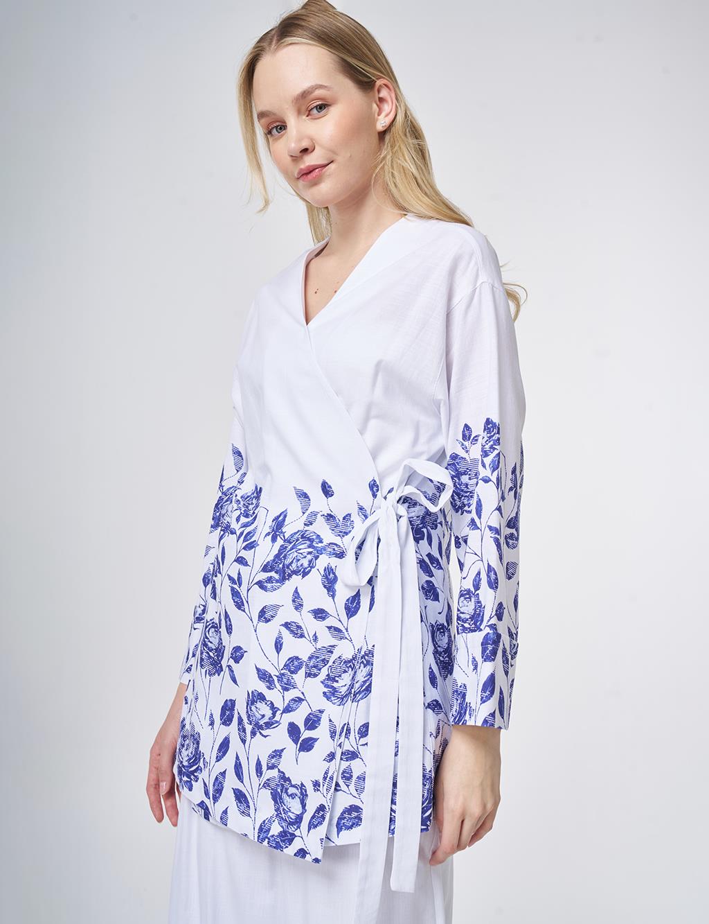 100% Cotton Double-Breasted Tie-Waist Two-Piece Set Optical White