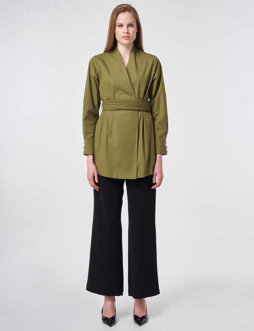 Cotton Jacket with Waist Detail Khaki