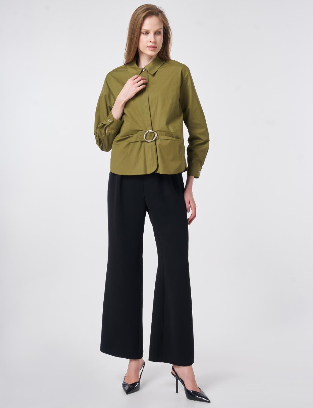 Toka Detaylı Pamuklu Bluz Haki 