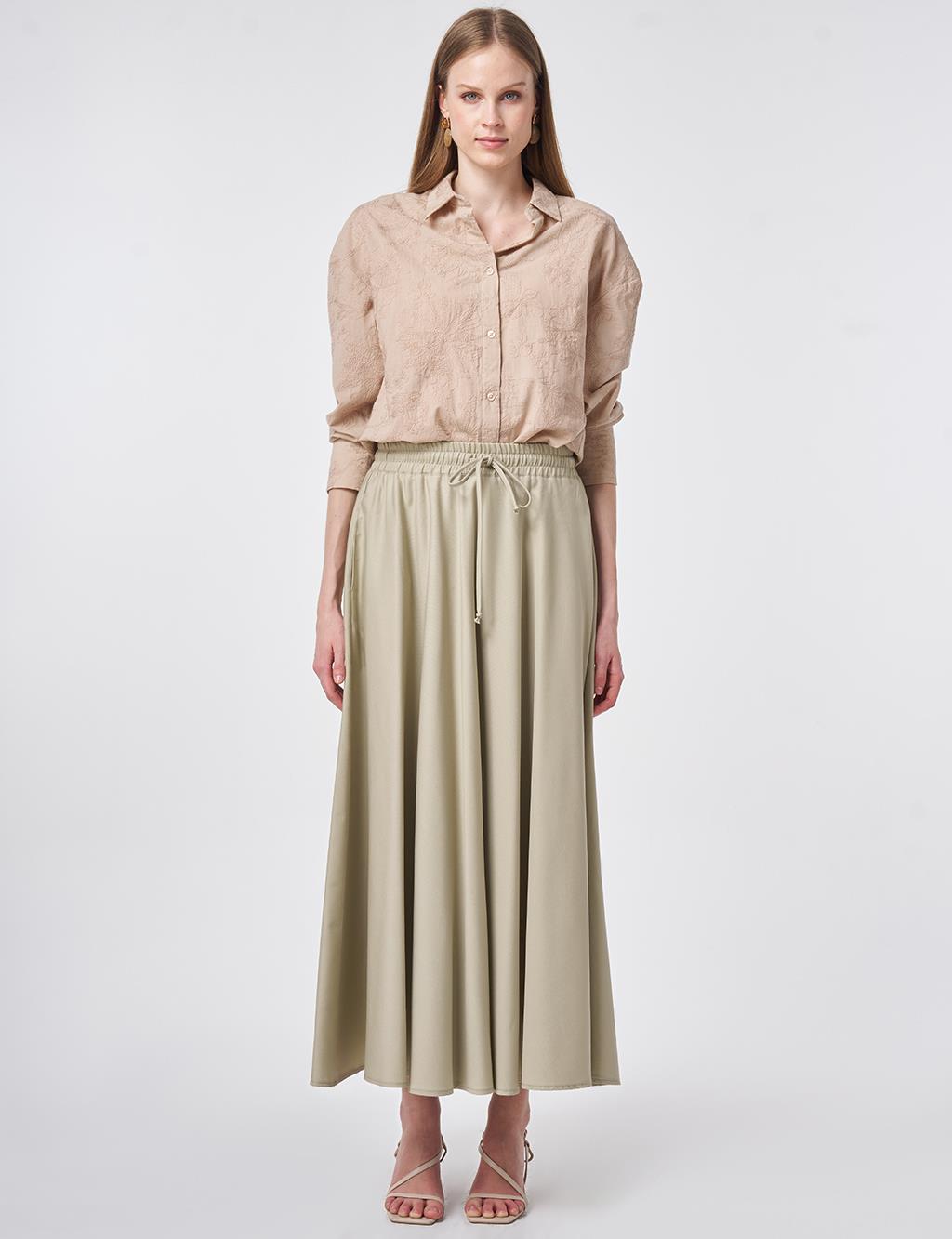 Lastikli Bağcıklı Kloş Etek Küf Yeşili