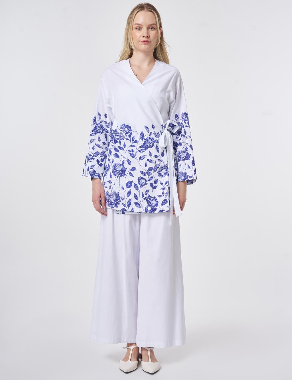 100% Cotton Double-Breasted Tie-Waist Two-Piece Set Optical White