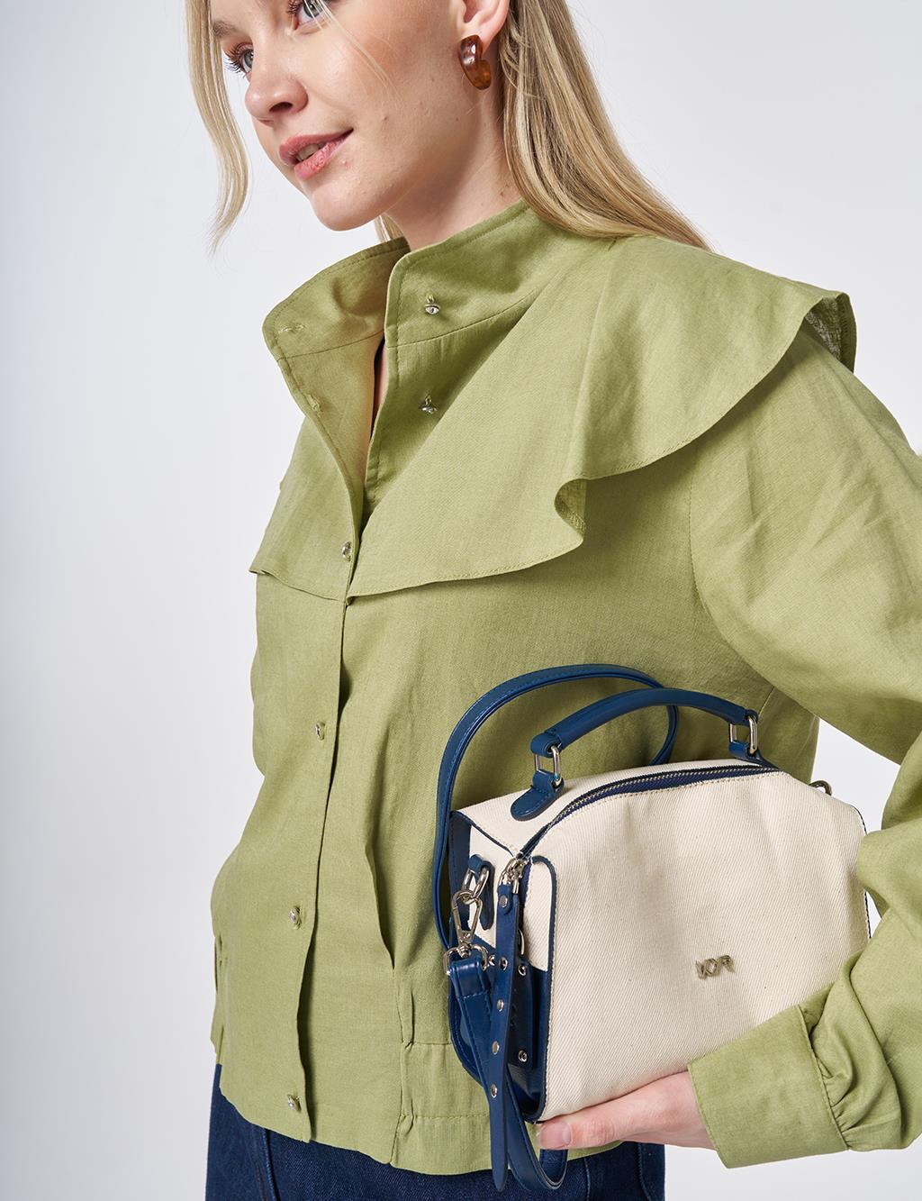 Ruffled Collar Cropped Jacket Matcha Green