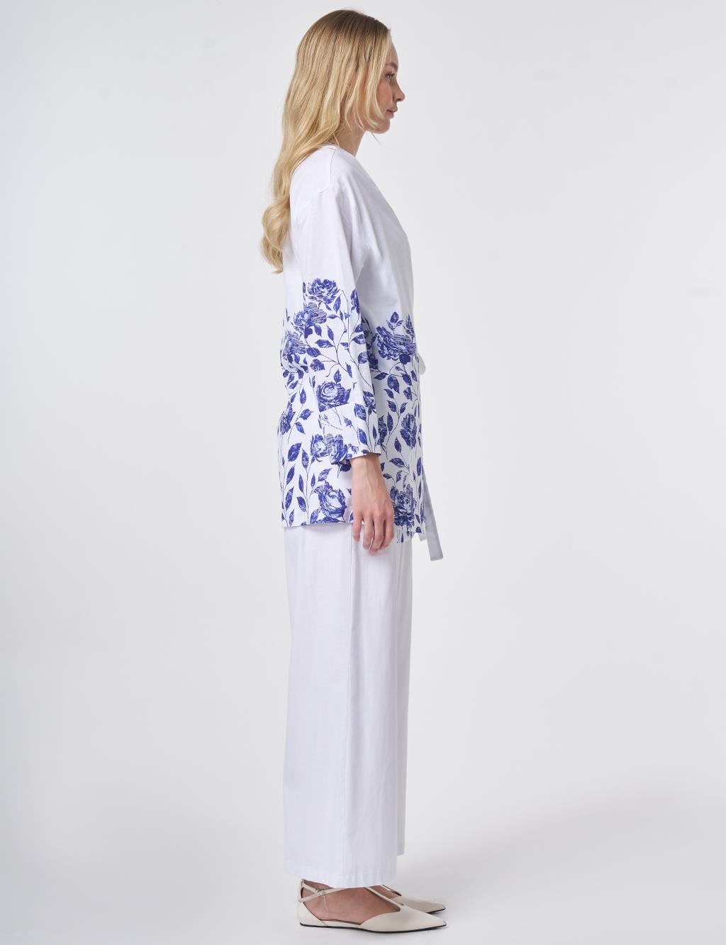 100% Cotton Double-Breasted Tie-Waist Two-Piece Set Optical White