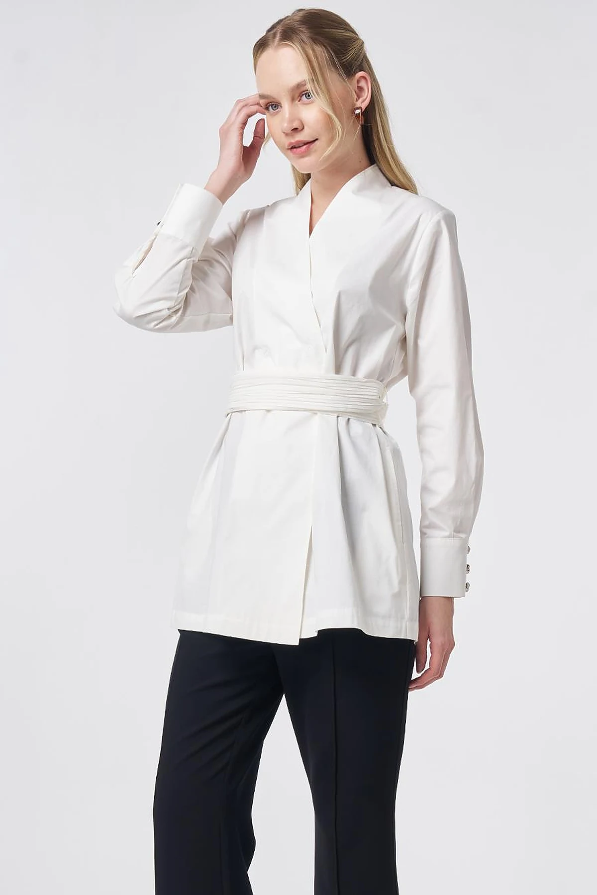 Cotton Jacket with Waist Detail Ecru