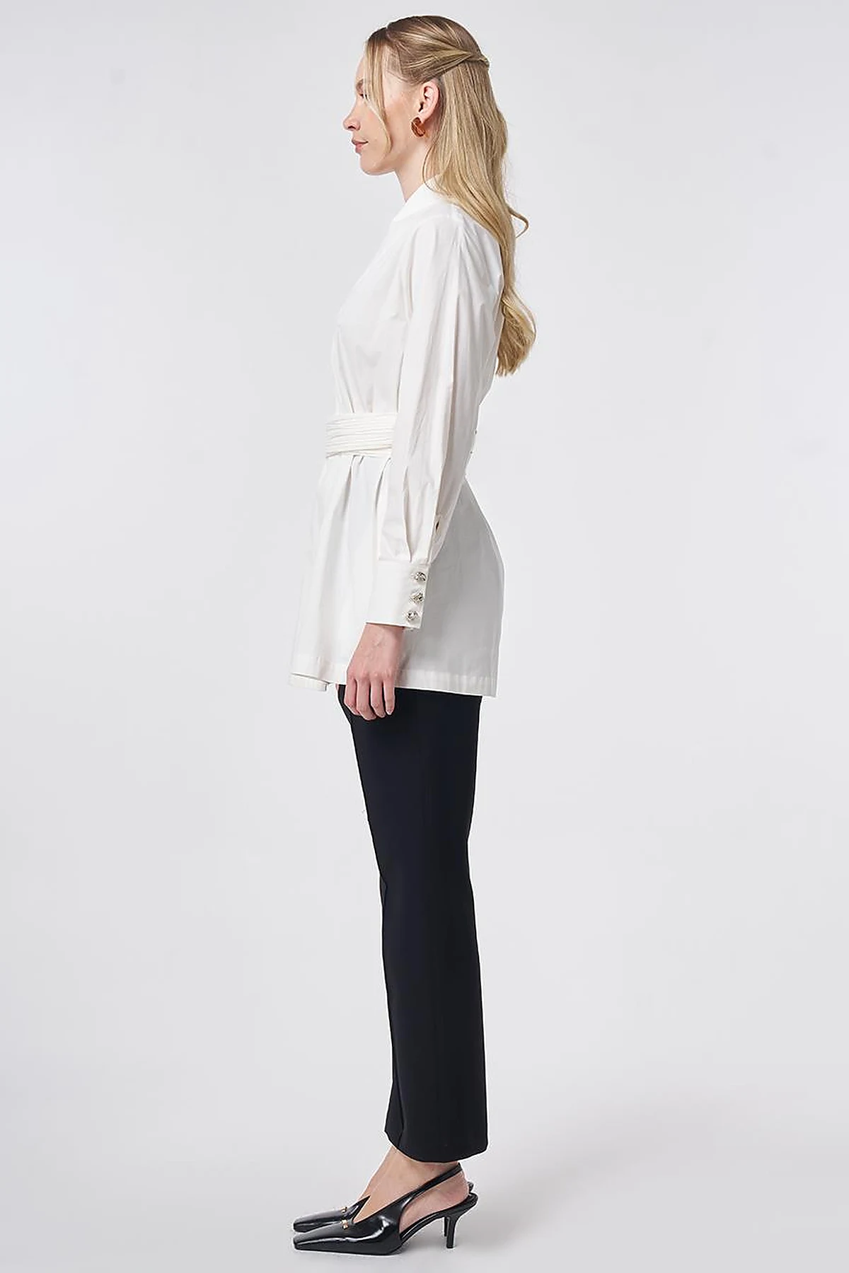 Cotton Jacket with Waist Detail Ecru