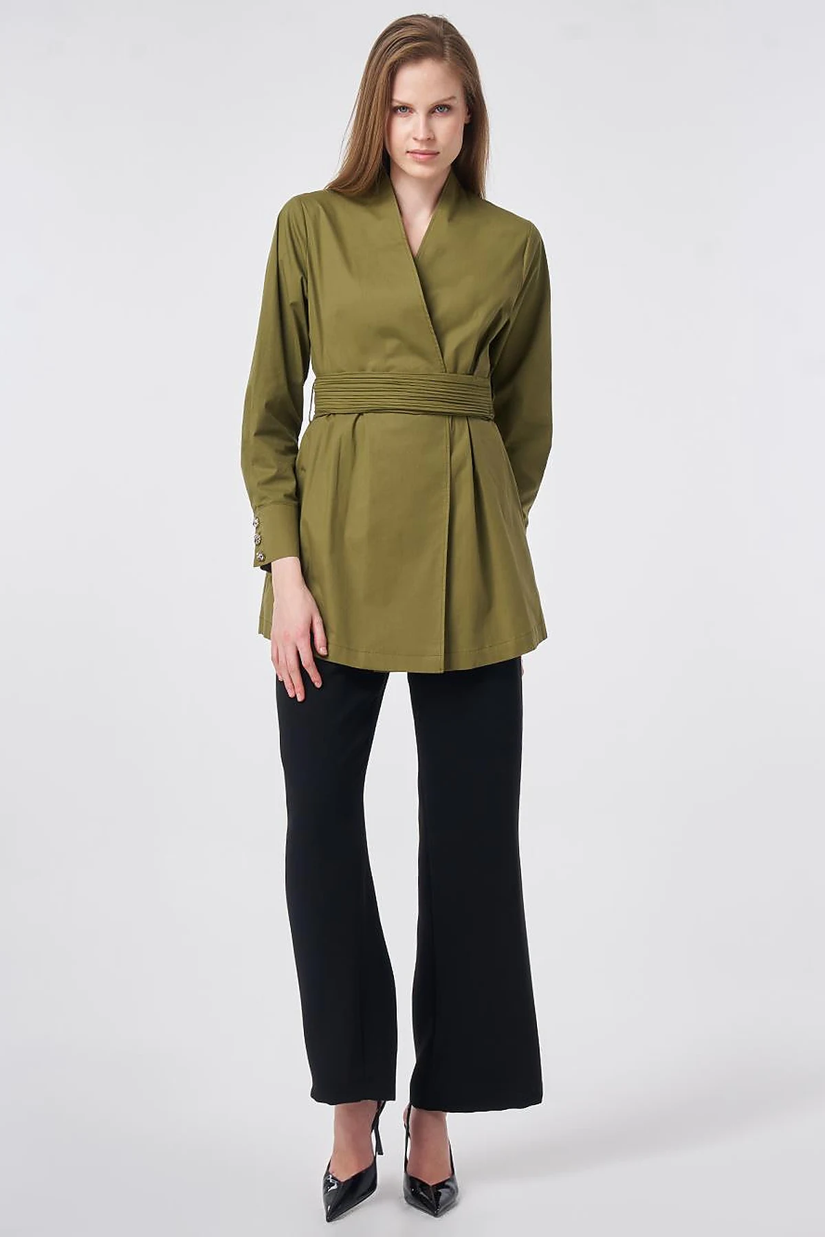 Cotton Jacket with Waist Detail Khaki