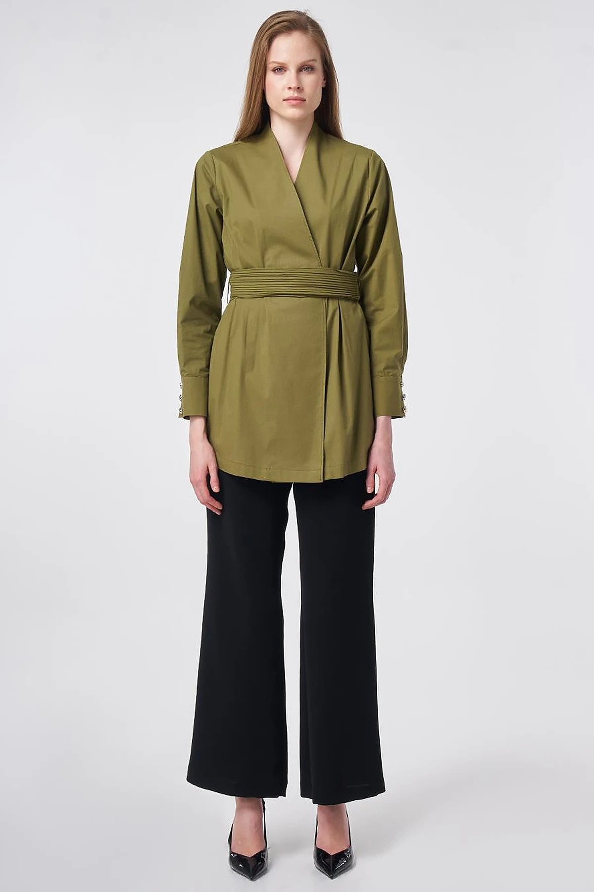 Cotton Jacket with Waist Detail Khaki