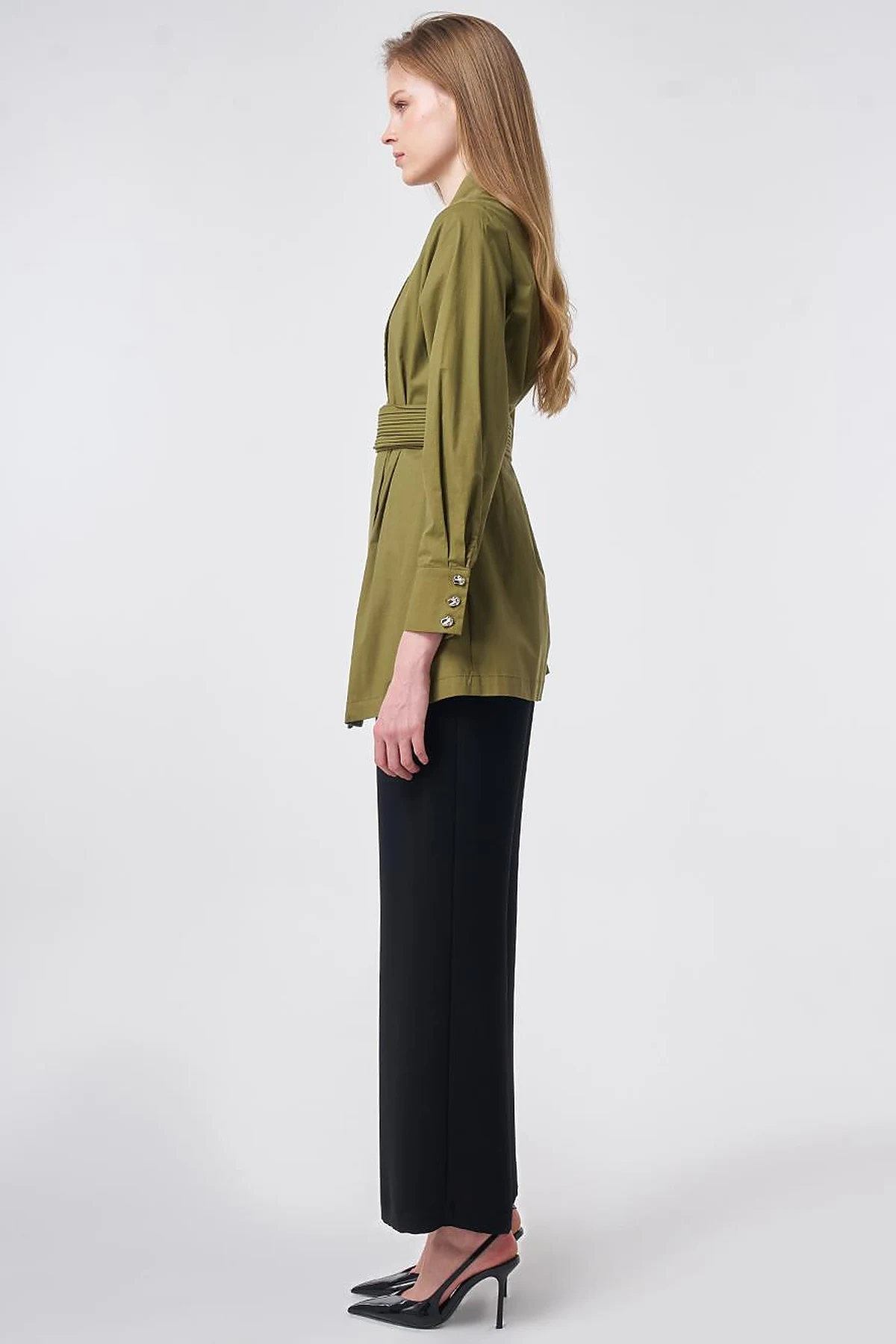 Cotton Jacket with Waist Detail Khaki