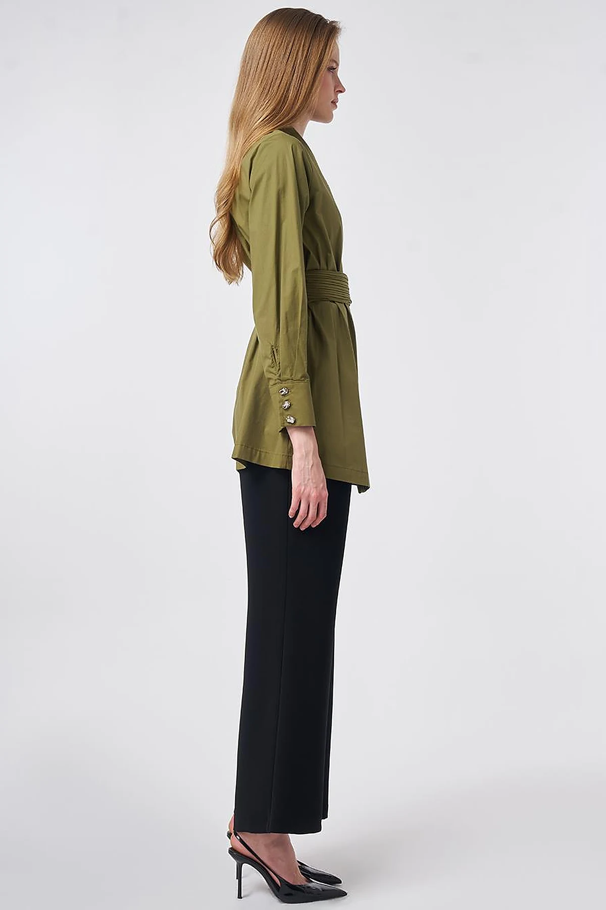 Cotton Jacket with Waist Detail Khaki
