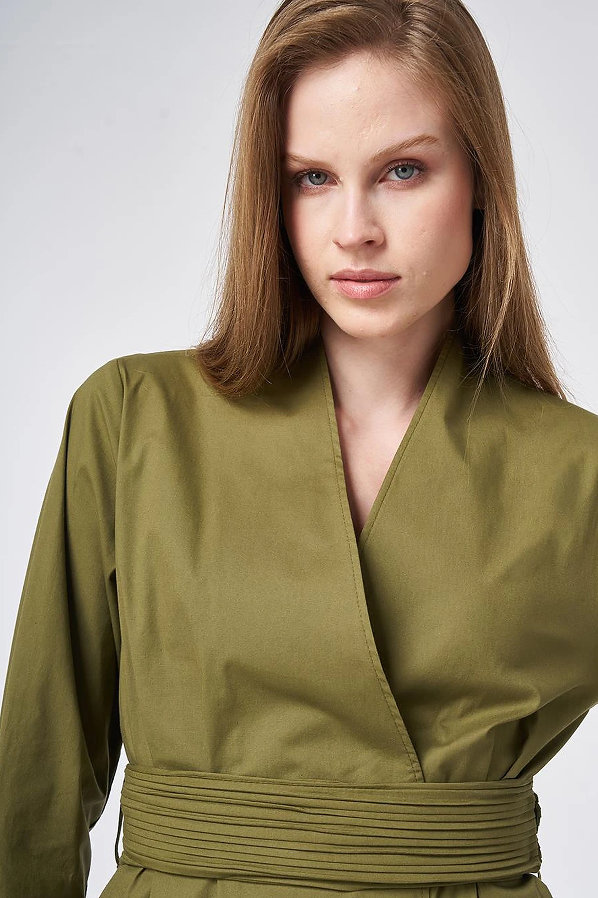 Cotton Jacket with Waist Detail Khaki