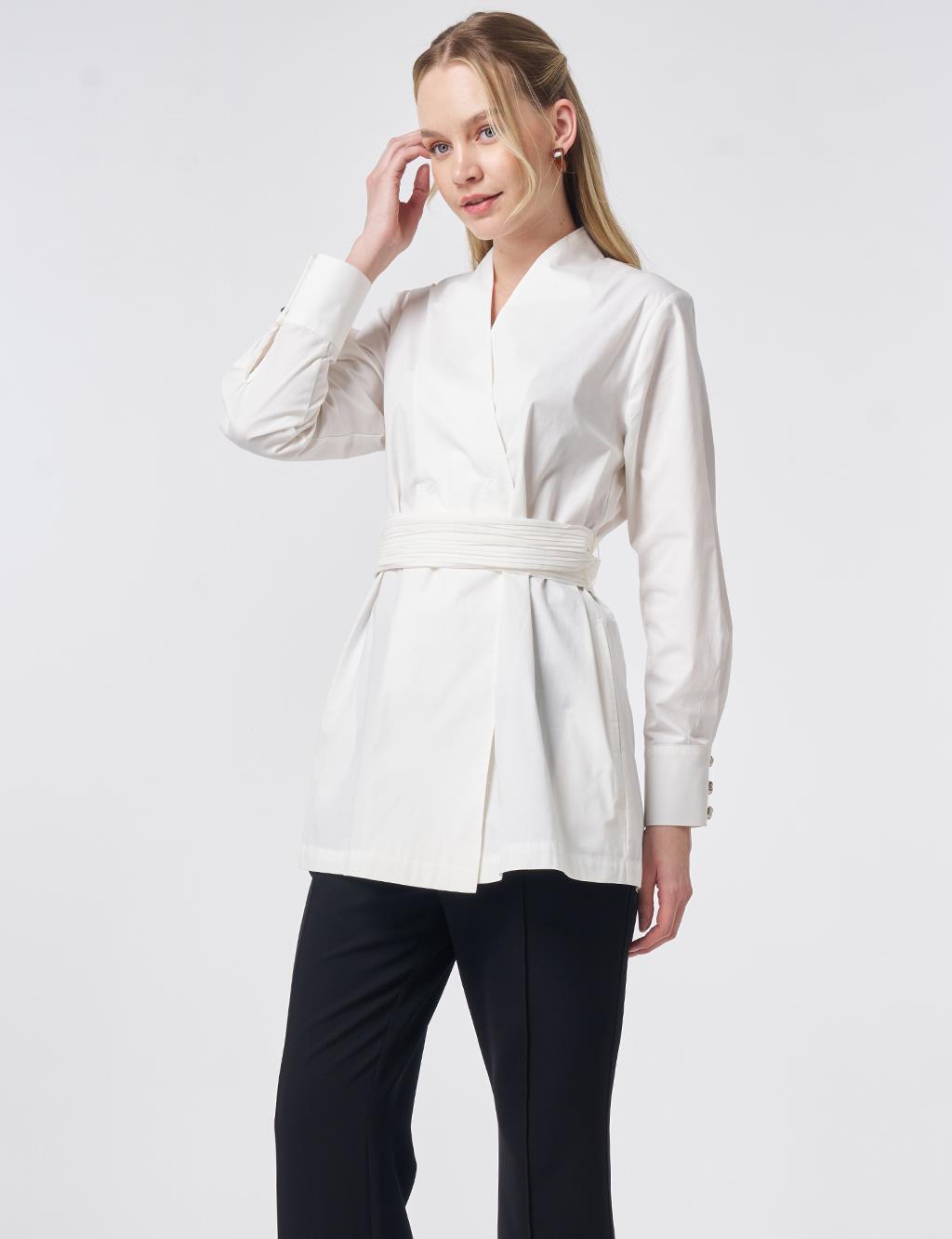 Cotton Jacket with Waist Detail Ecru