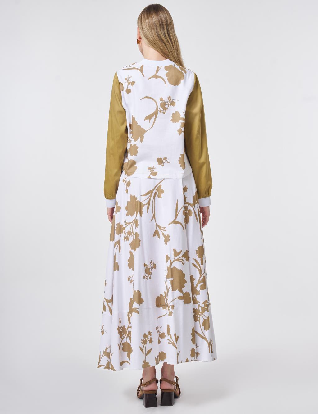 100% Cotton Patterned Skirt Two-Piece Set Olive Green