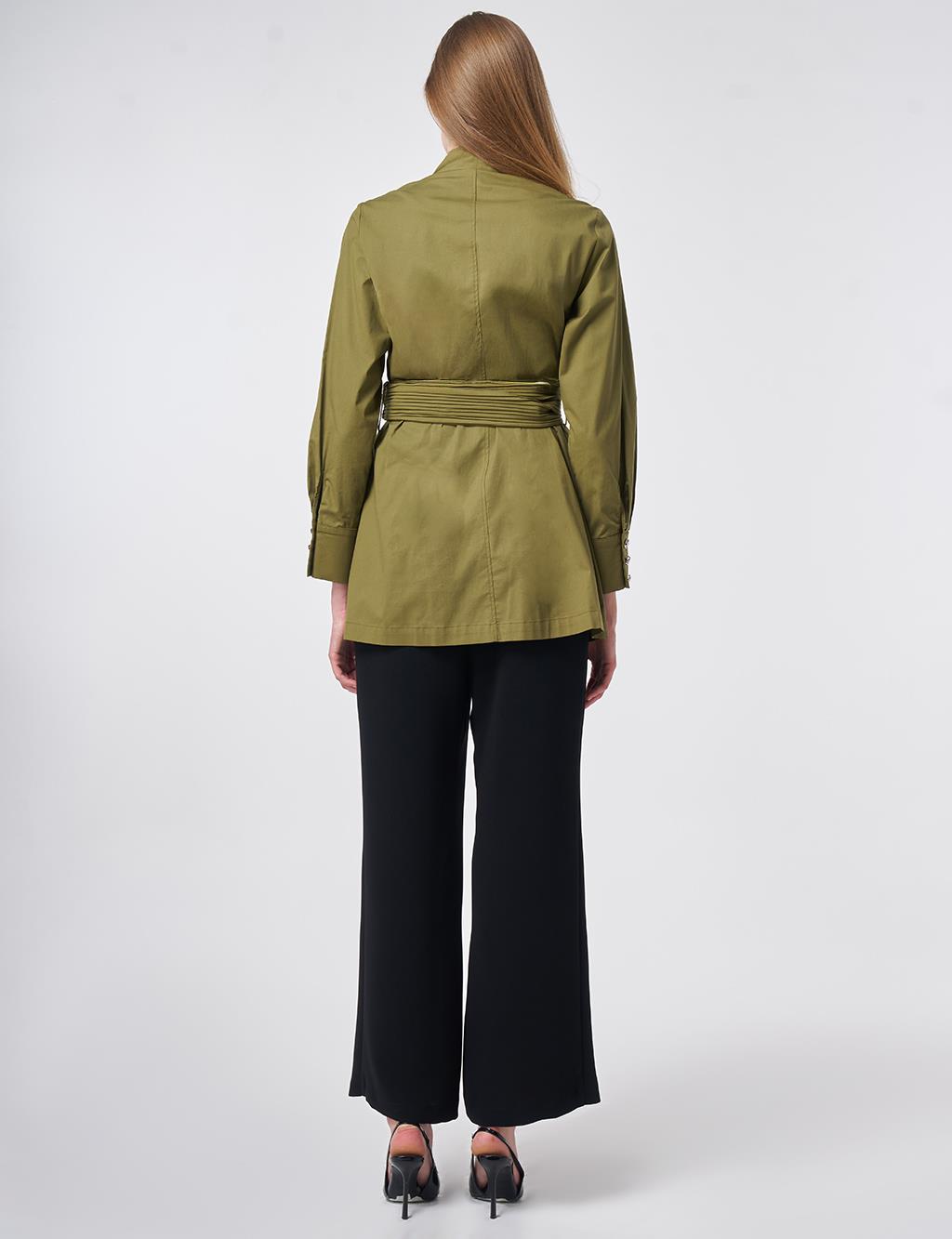 Cotton Jacket with Waist Detail Khaki