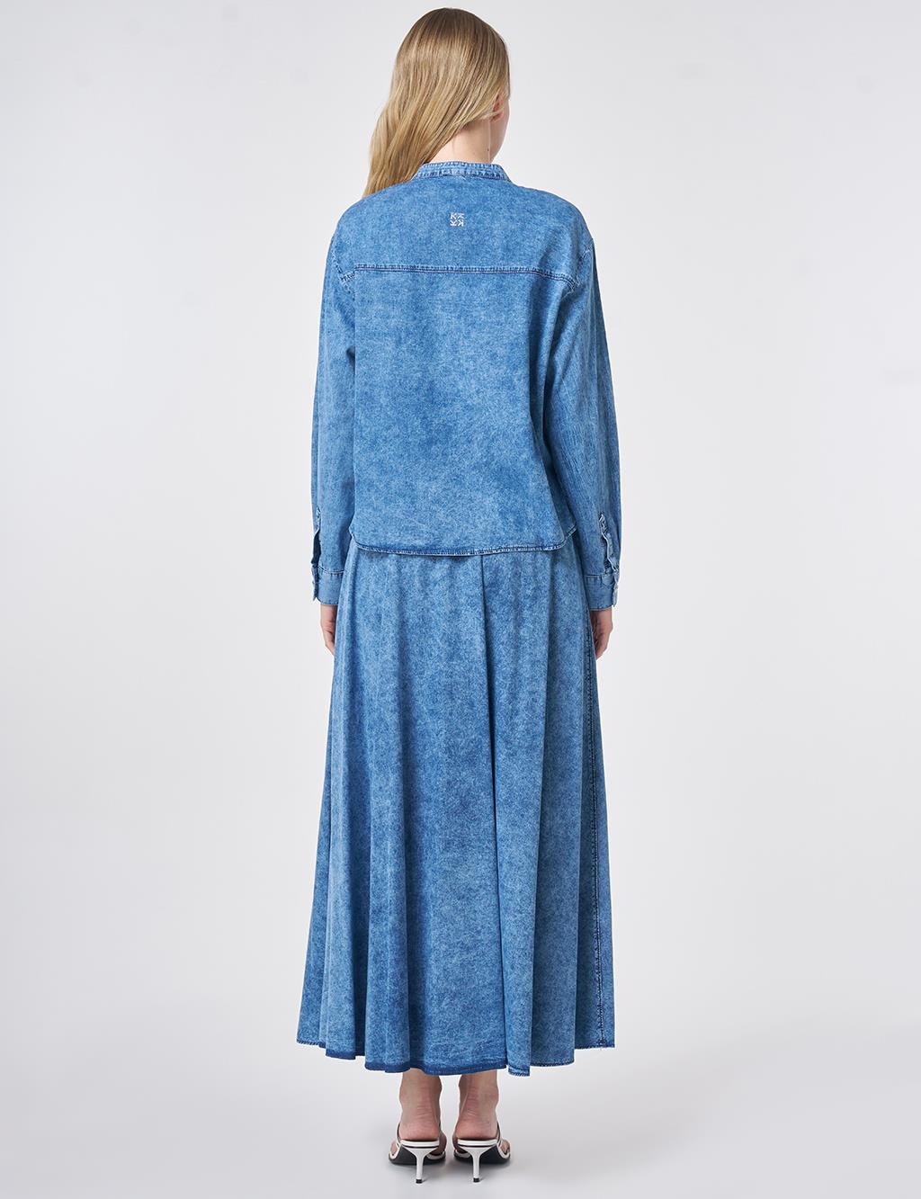 Hotfix Printed Washed Two-Piece Set Blue