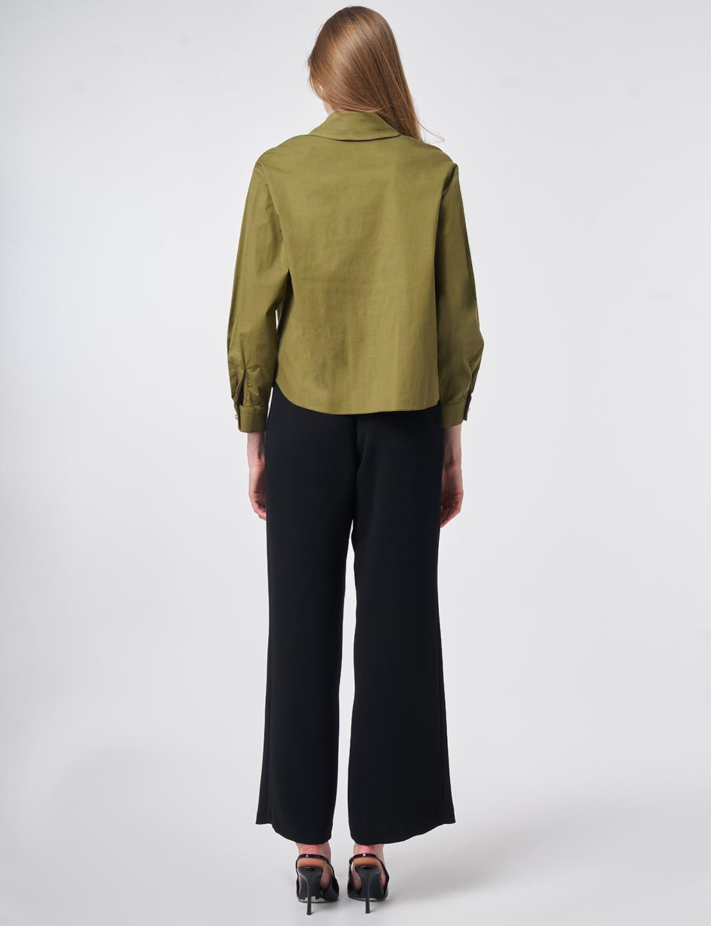 Toka Detaylı Pamuklu Bluz Haki 