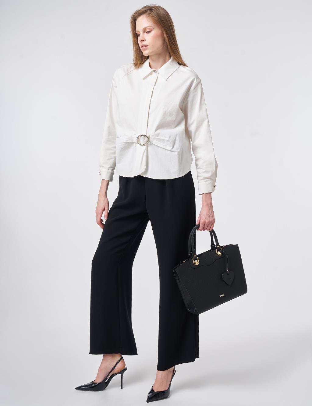 Toka Detaylı Pamuklu Bluz Ekru 