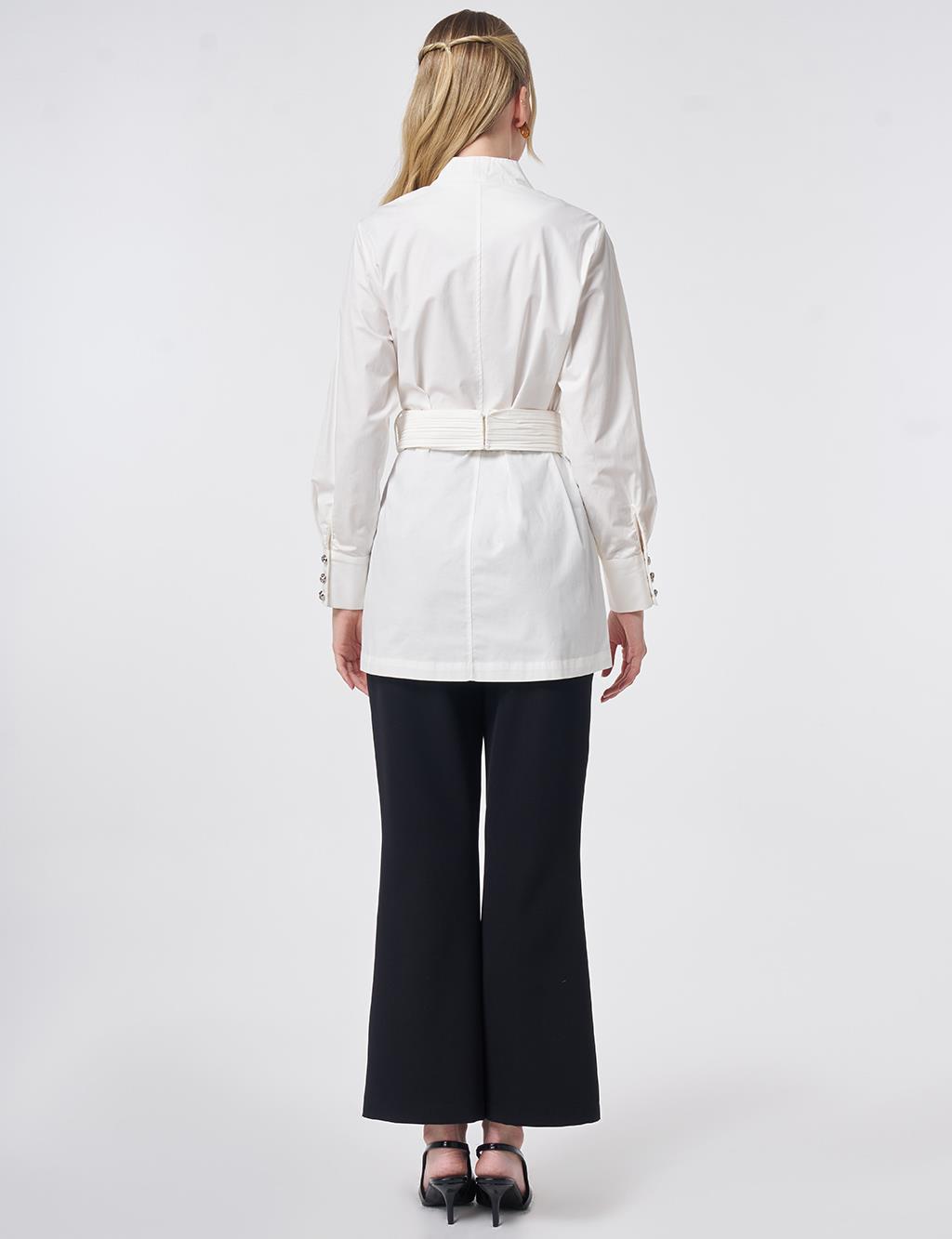 Cotton Jacket with Waist Detail Ecru