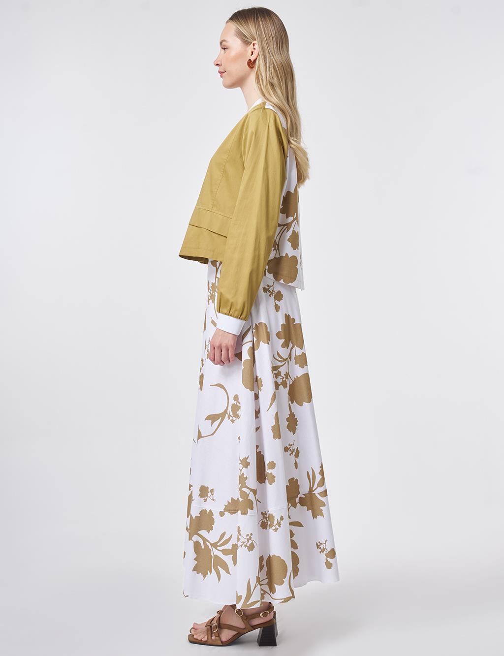 100% Cotton Patterned Skirt Two-Piece Set Olive Green