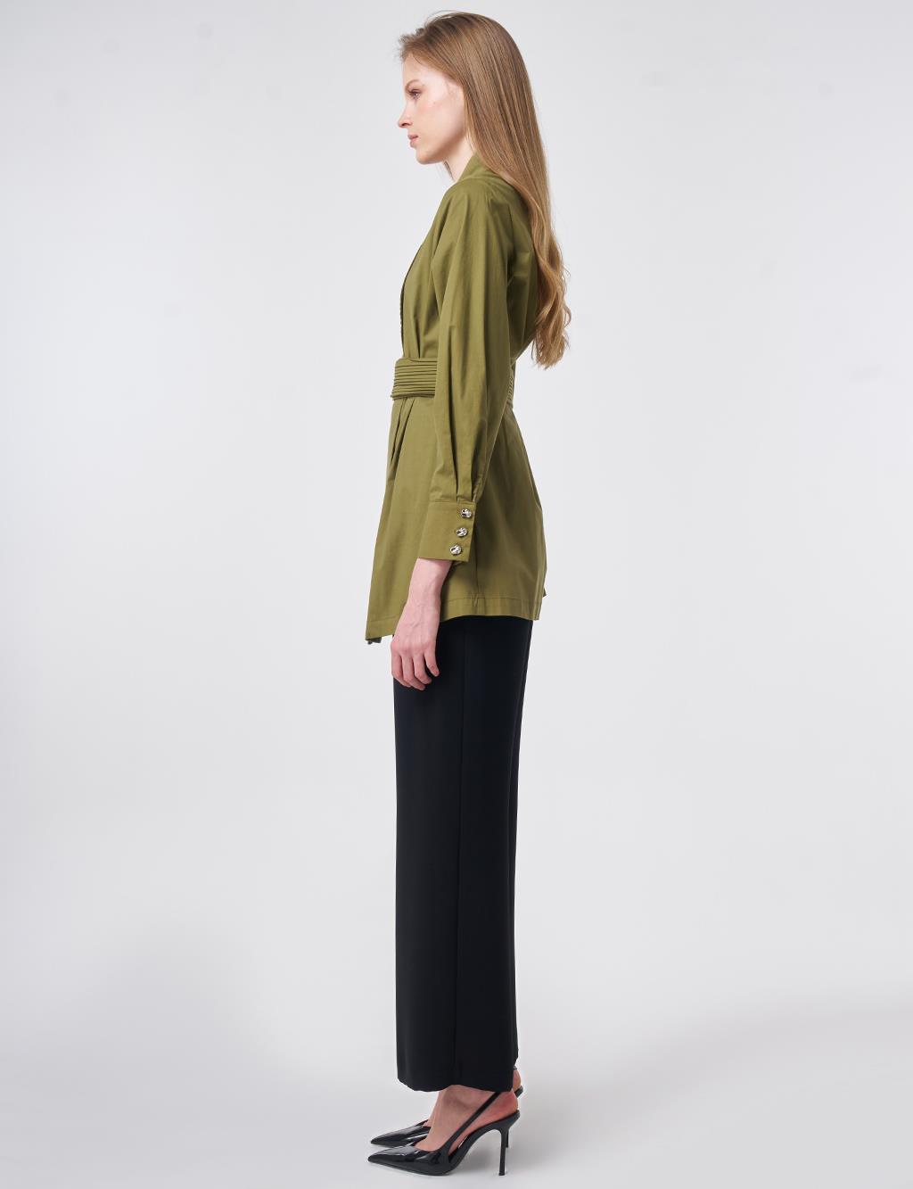 Cotton Jacket with Waist Detail Khaki