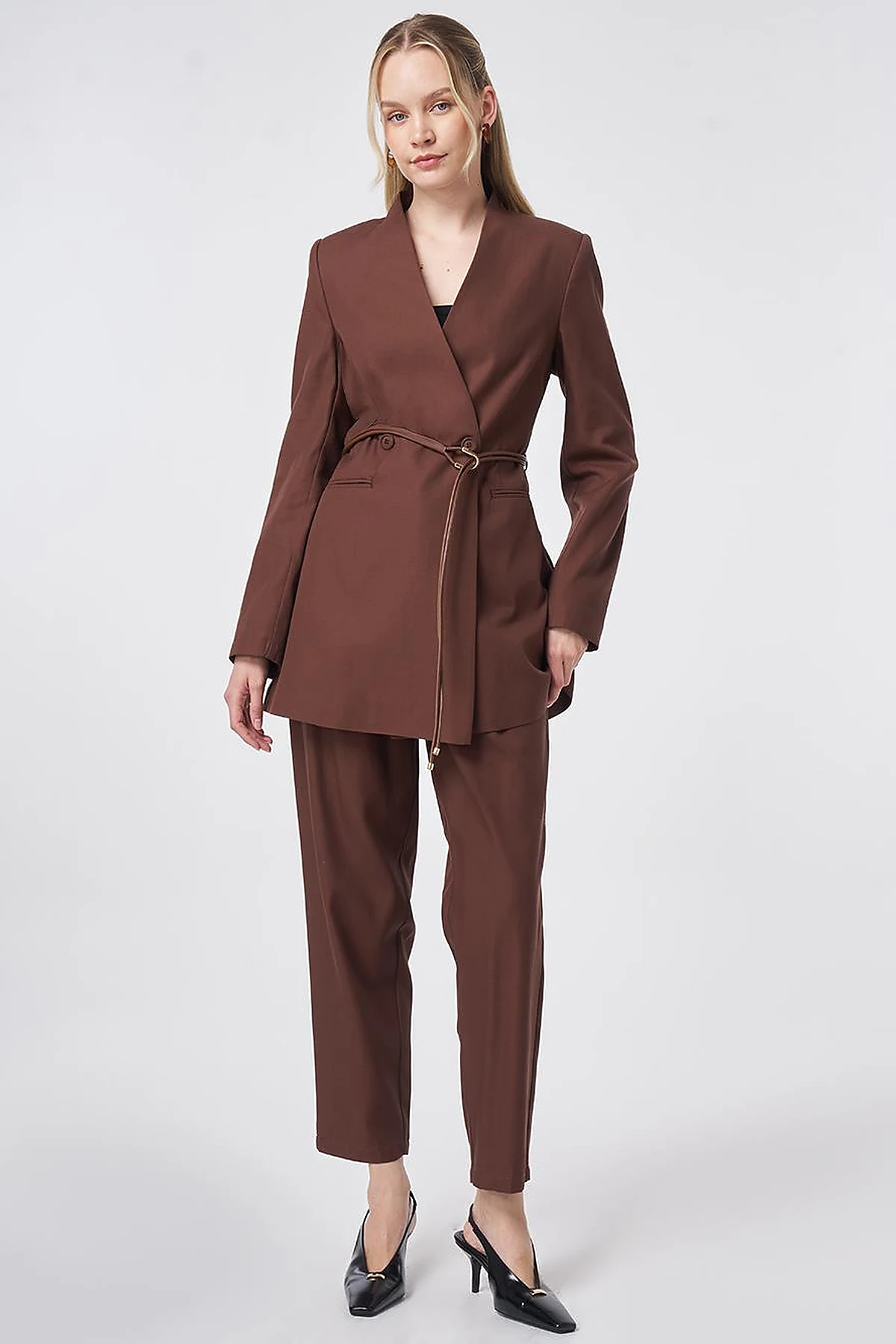 Rope Belt Detail Cotton-Lyocell Two-Piece Set – Chocolate
