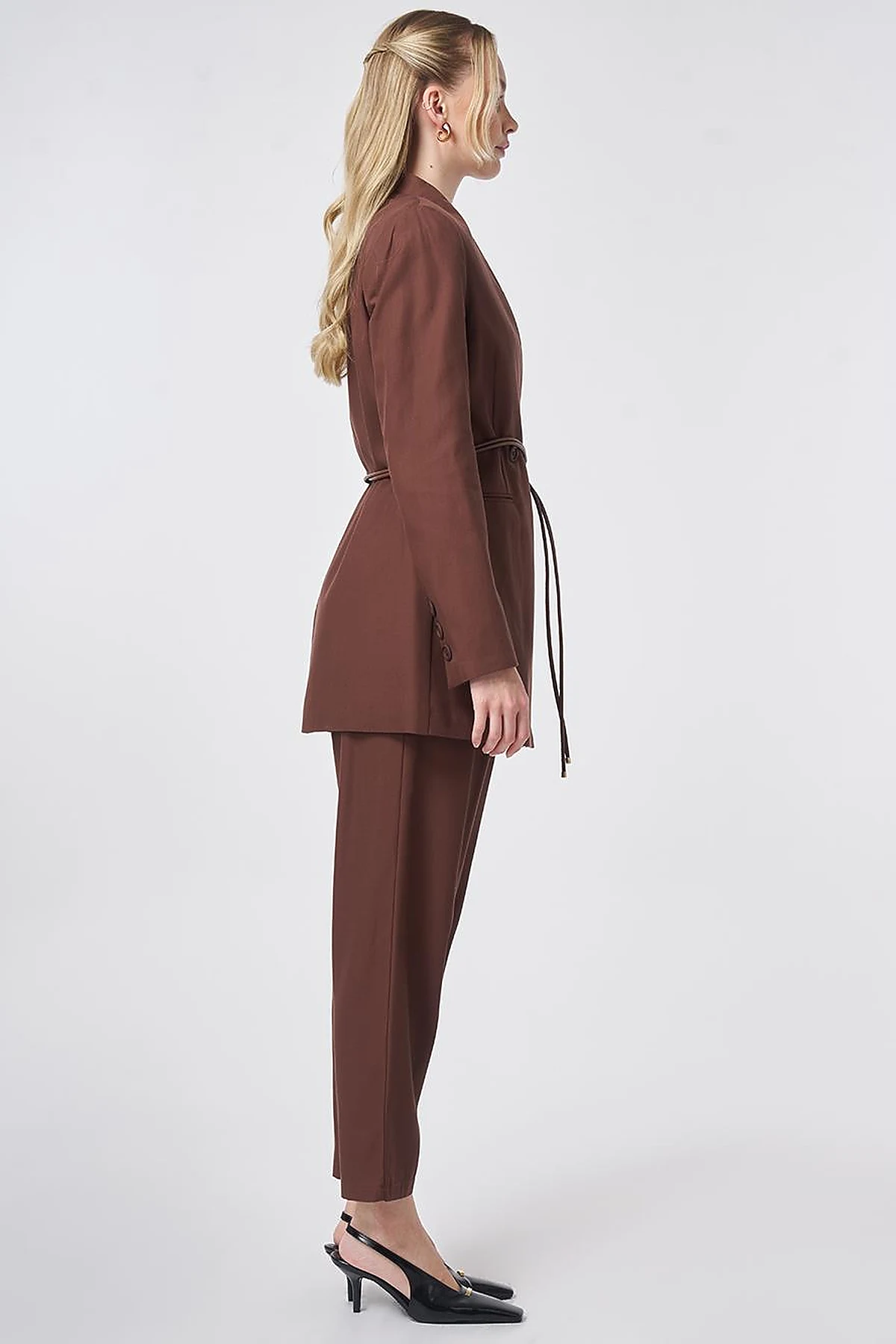Rope Belt Detail Cotton-Lyocell Two-Piece Set – Chocolate