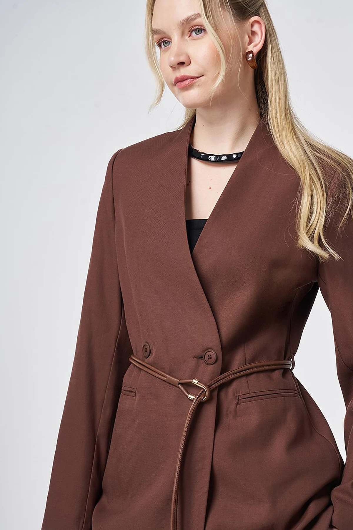 Rope Belt Detail Cotton-Lyocell Two-Piece Set – Chocolate