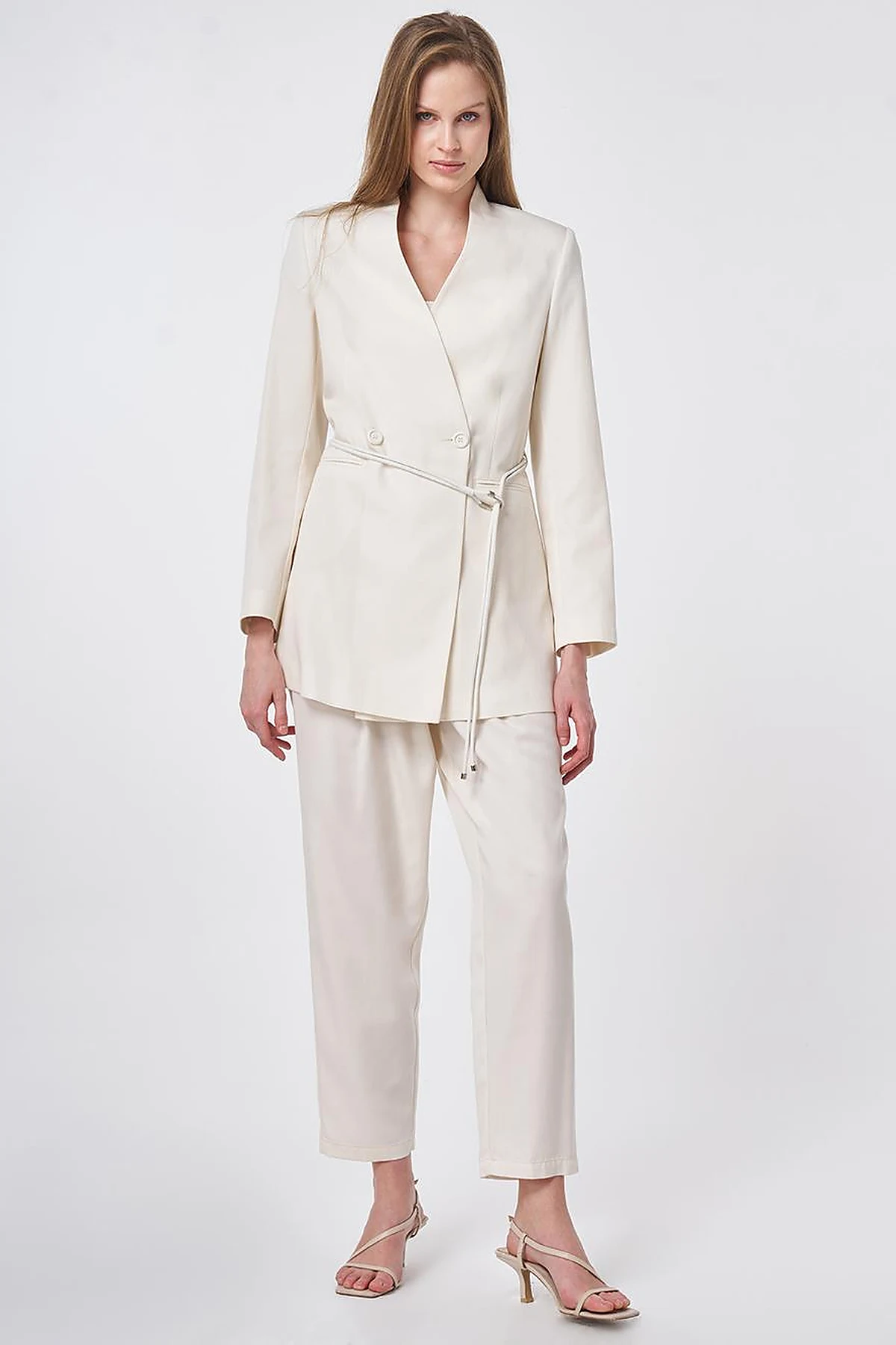 Rope Belt Detail Cotton-Lyocell Two-Piece Set – Cream