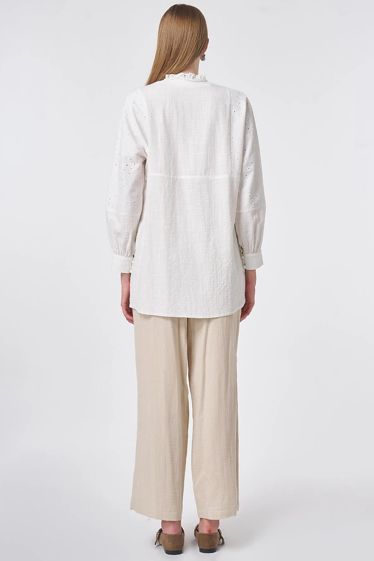 Ribbed Seam Cotton Blouse Off-White
