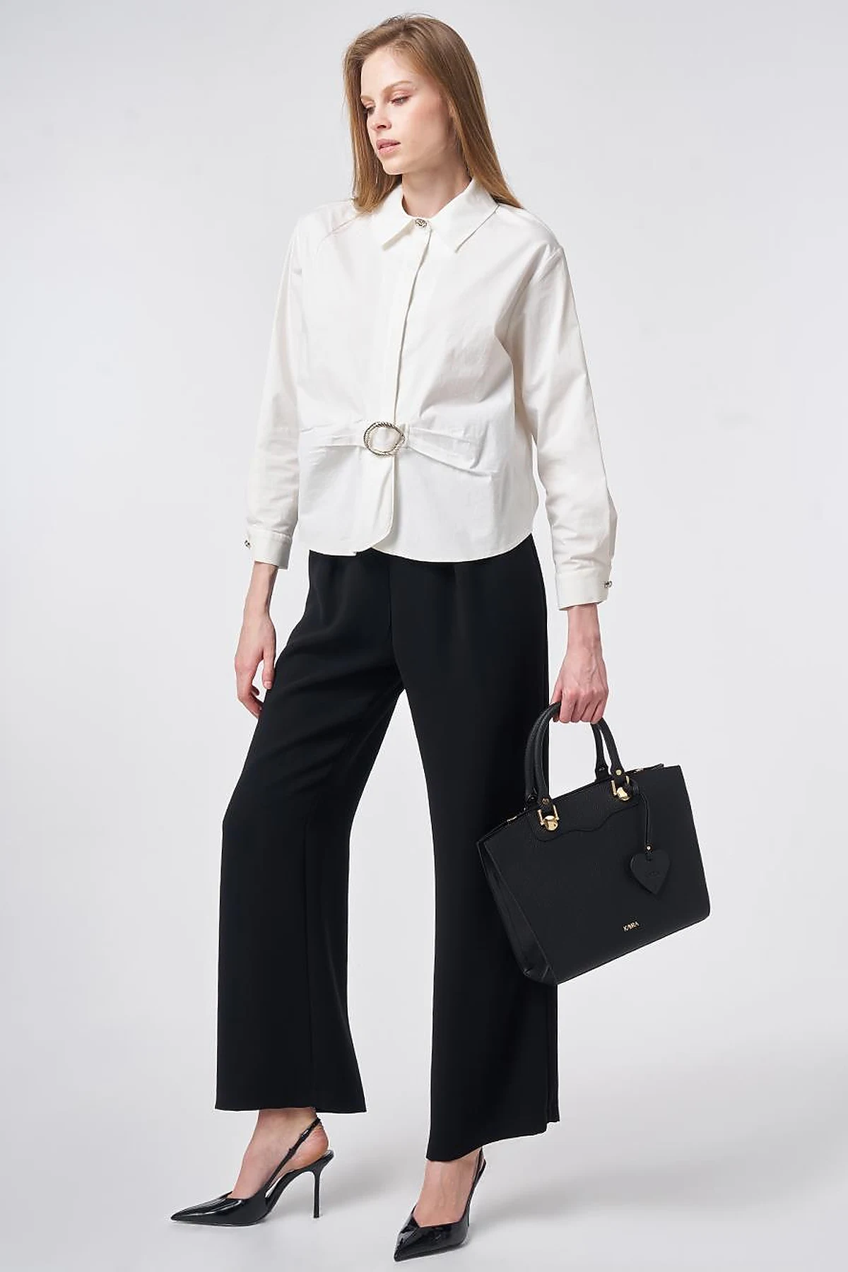 Cotton Blouse with Buckle Detail Ecru
