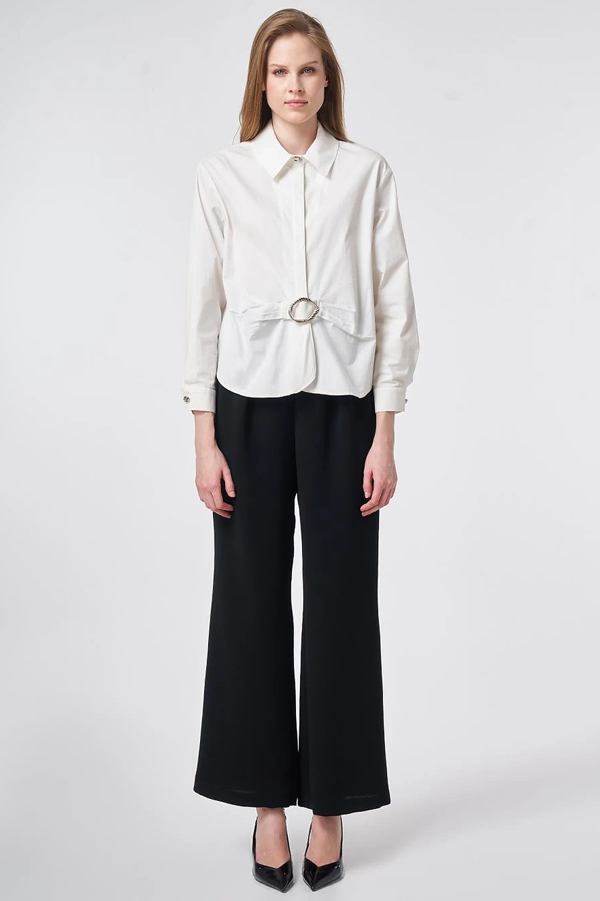Cotton Blouse with Buckle Detail Ecru