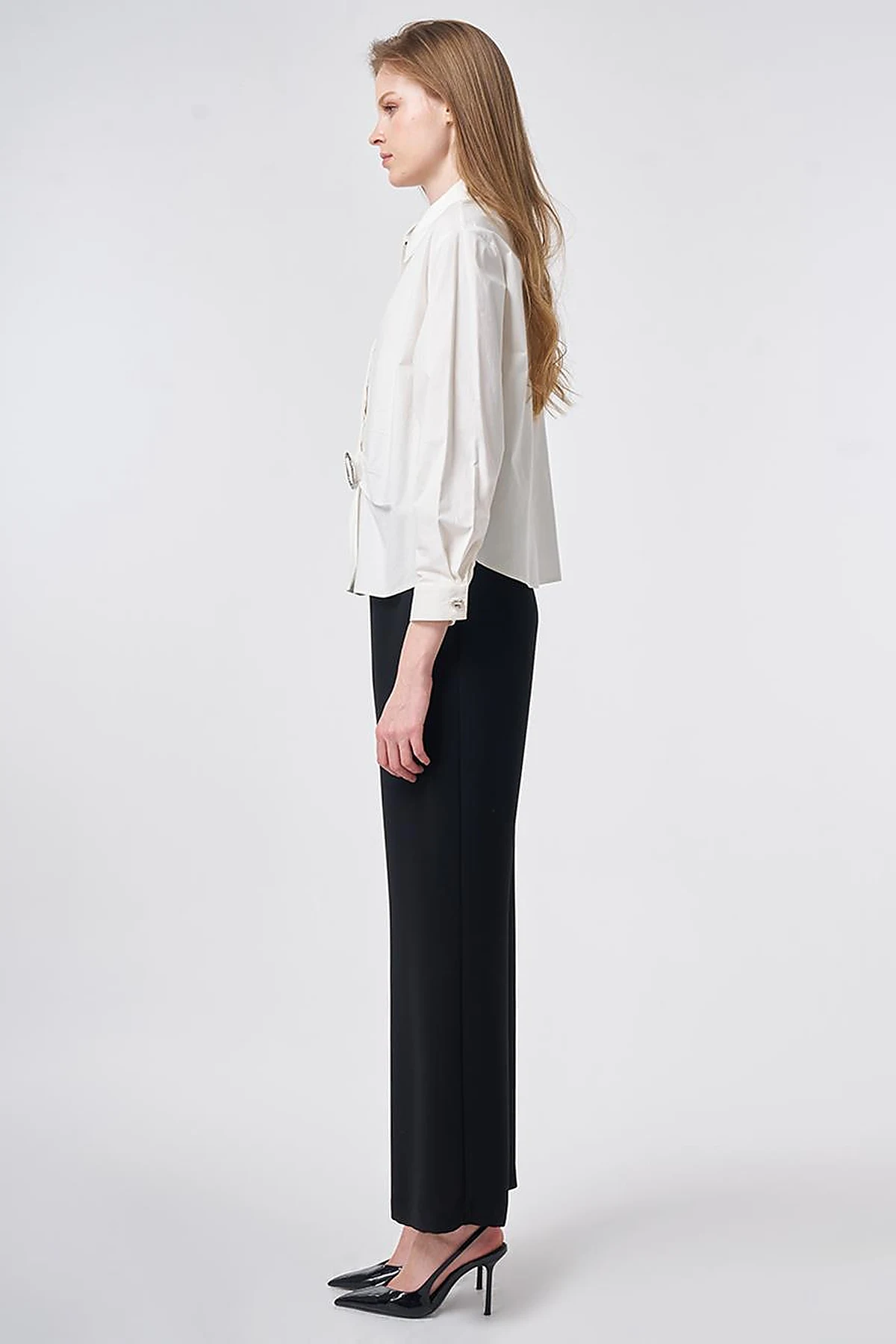 Cotton Blouse with Buckle Detail Ecru