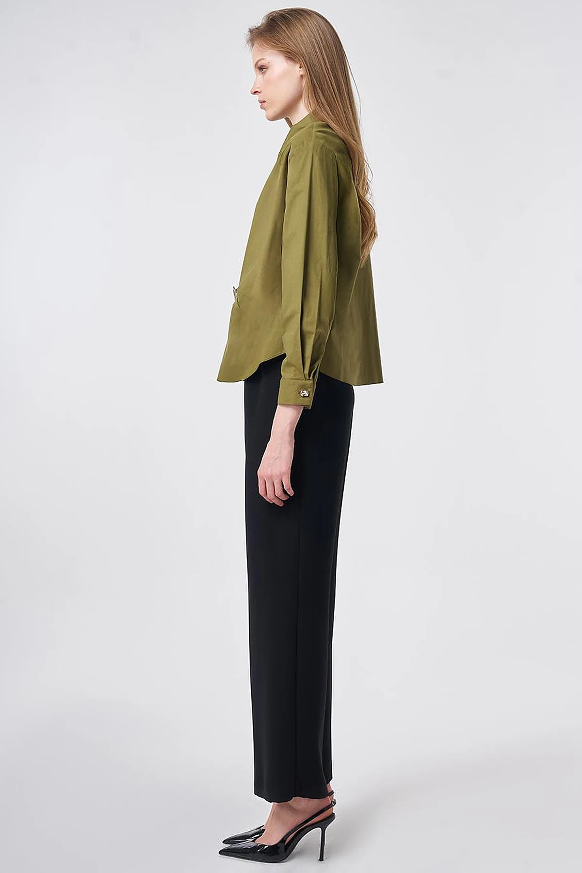 Cotton Blouse with Buckle Detail Khaki