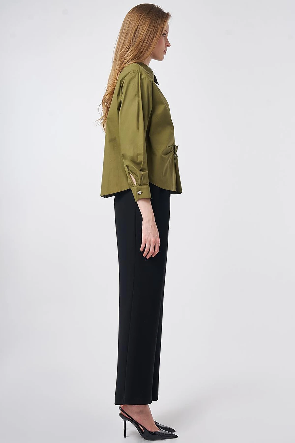Cotton Blouse with Buckle Detail Khaki