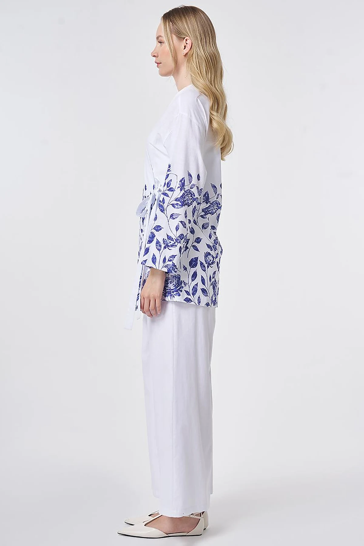 100% Cotton Double-Breasted Tie-Waist Two-Piece Set Optical White