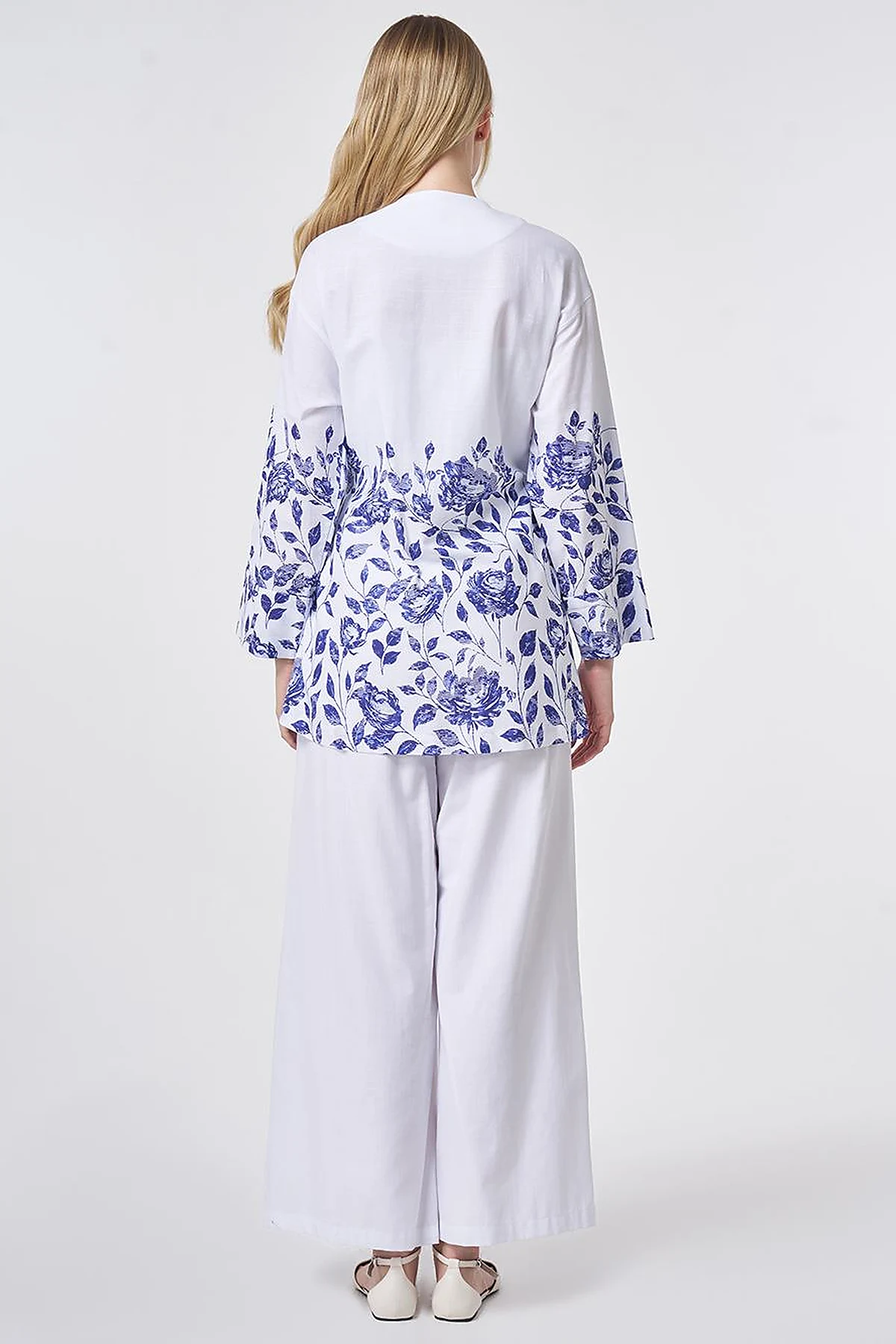 100% Cotton Double-Breasted Tie-Waist Two-Piece Set Optical White