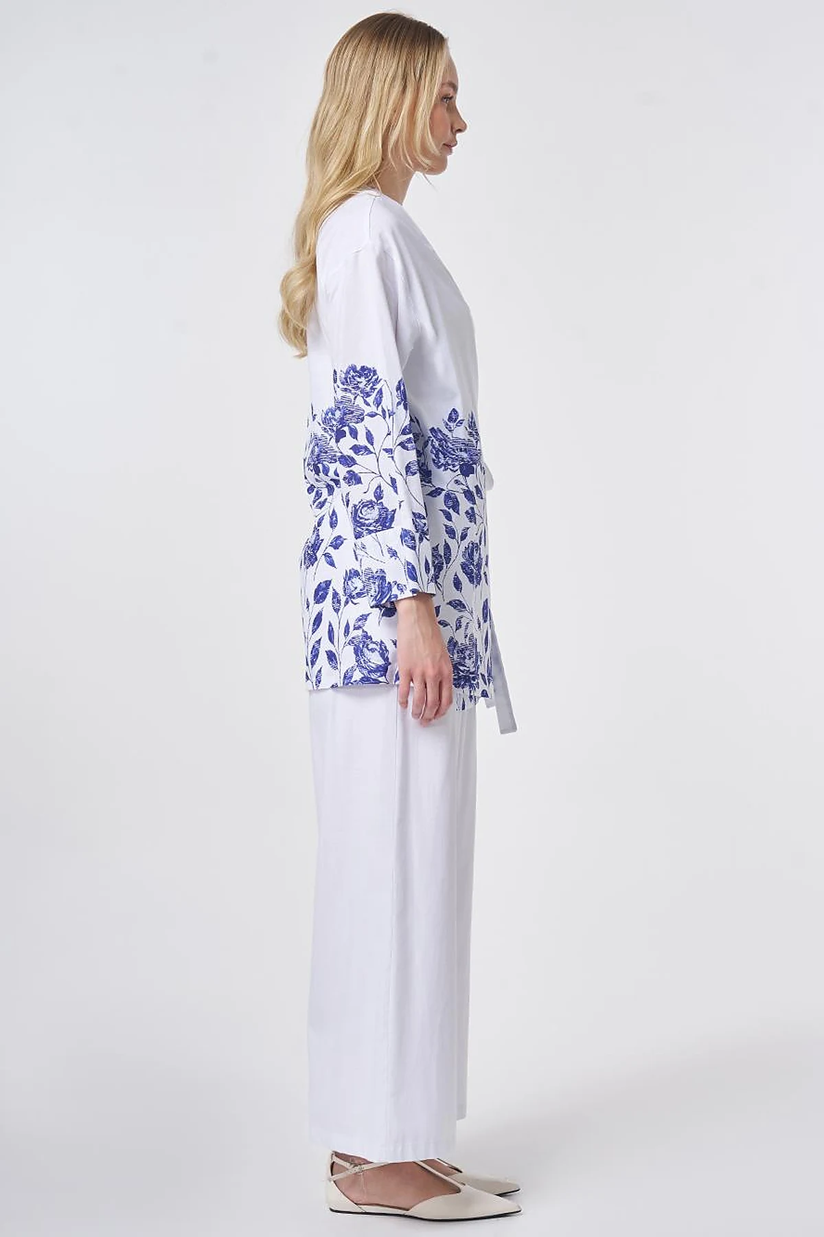 100% Cotton Double-Breasted Tie-Waist Two-Piece Set Optical White