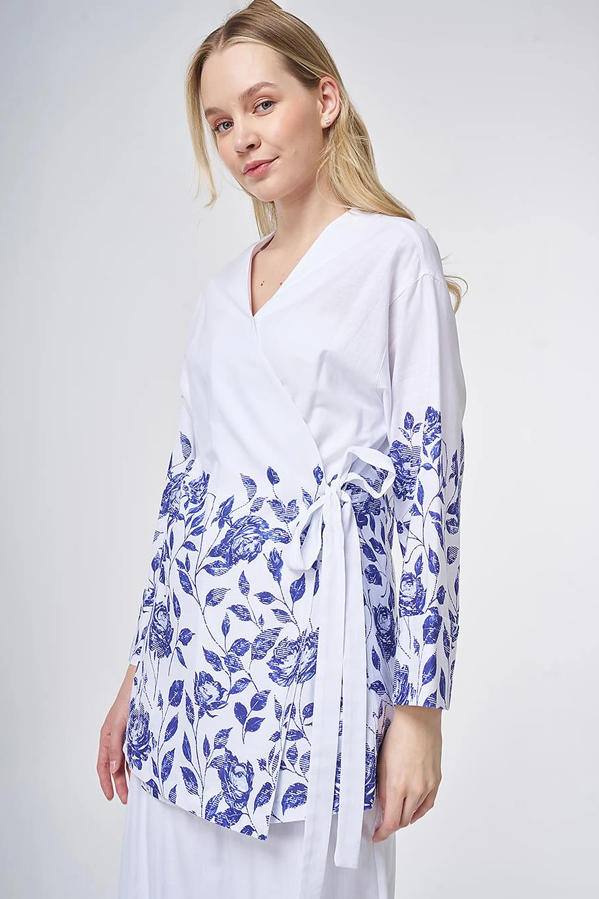 100% Cotton Double-Breasted Tie-Waist Two-Piece Set Optical White