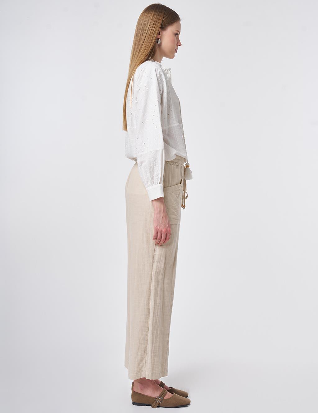 Wide-Pocket Muslin Pants Stone