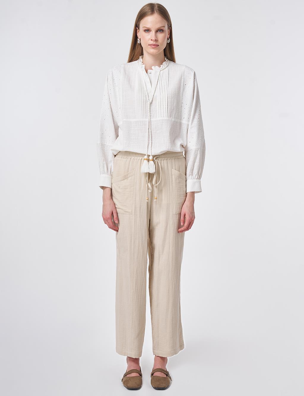 Wide-Pocket Muslin Pants Stone