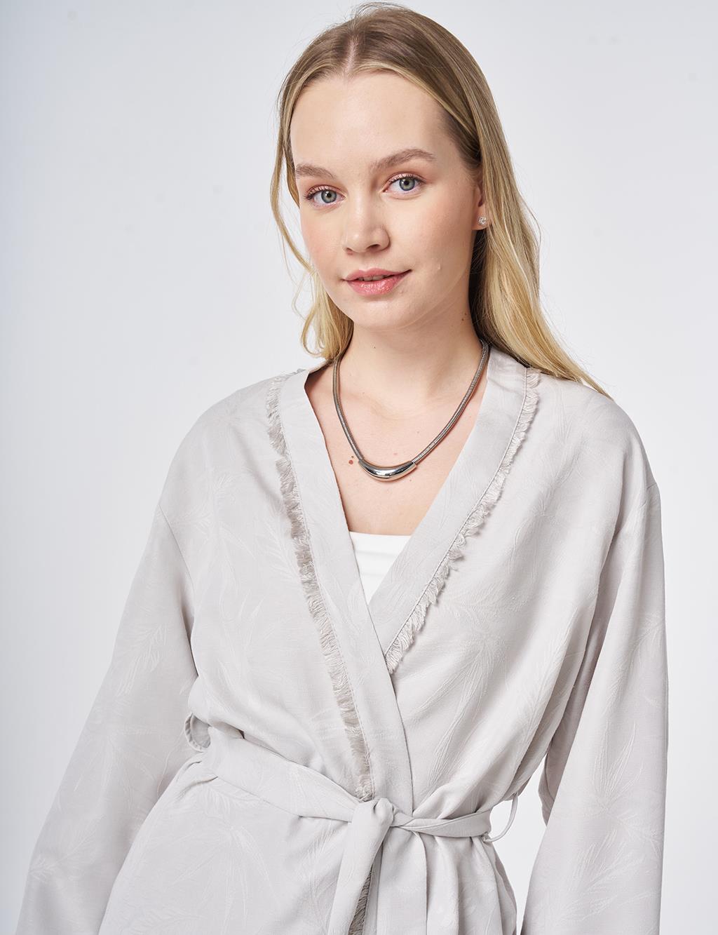 Yaprak Desen Modal İkili Takım Açık Gri 