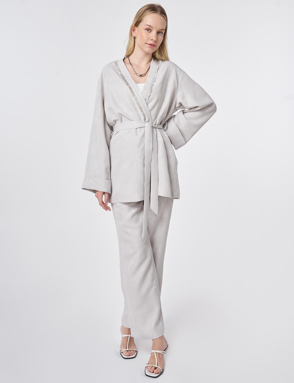 Yaprak Desen Modal İkili Takım Açık Gri 