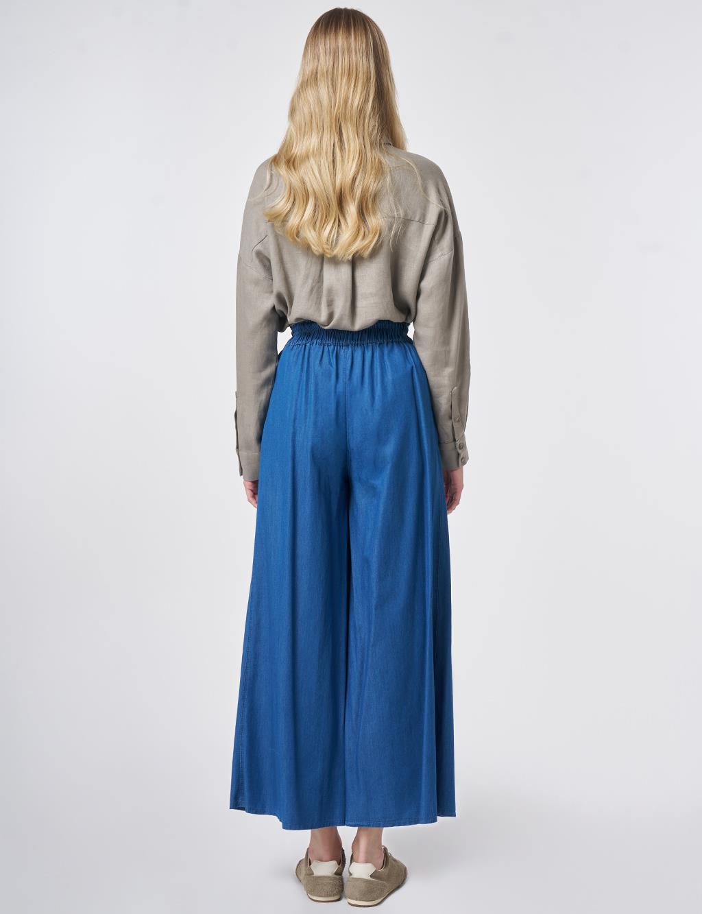 Beli Lastikli Bağcıklı Pantolon İndigo