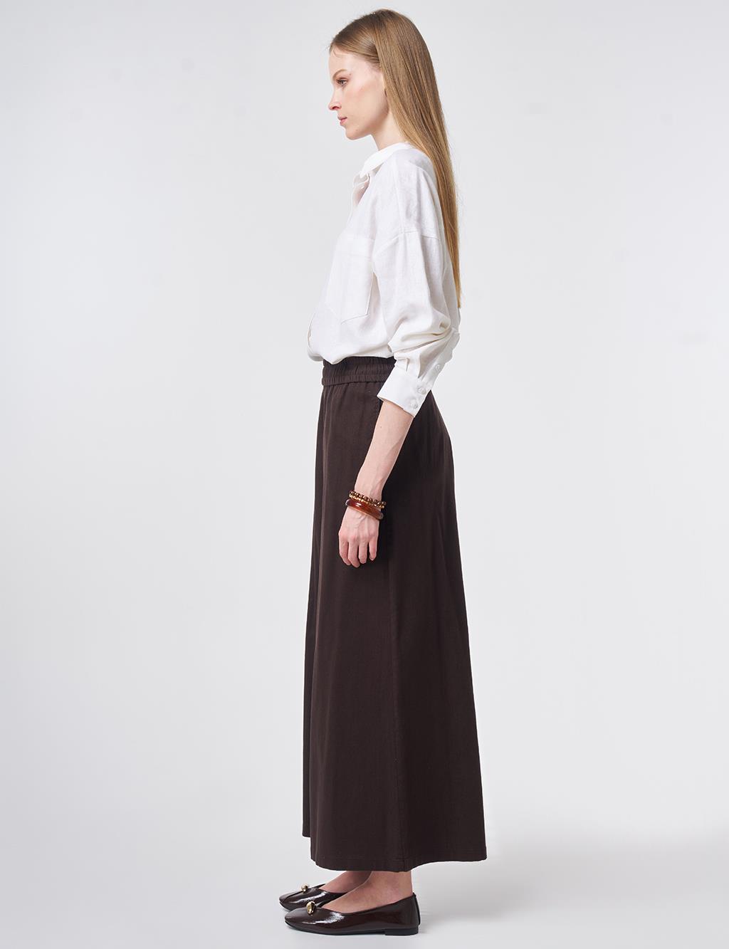 Elastic Waist Non Denim Pants Dark Brown