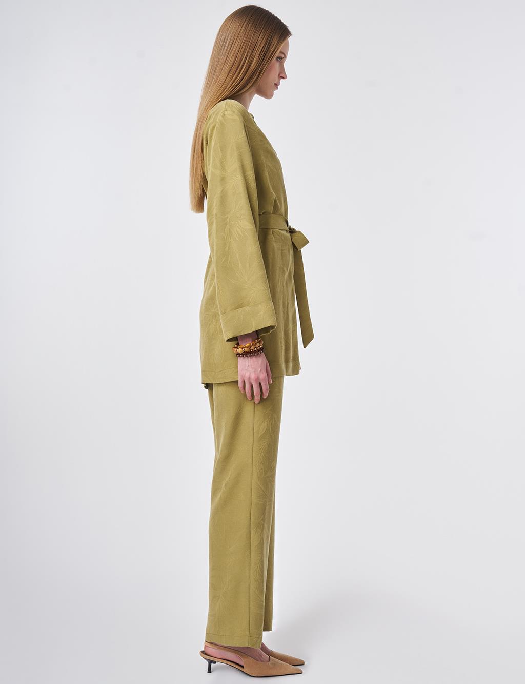 Yaprak Desen Modal İkili Takım Haki 