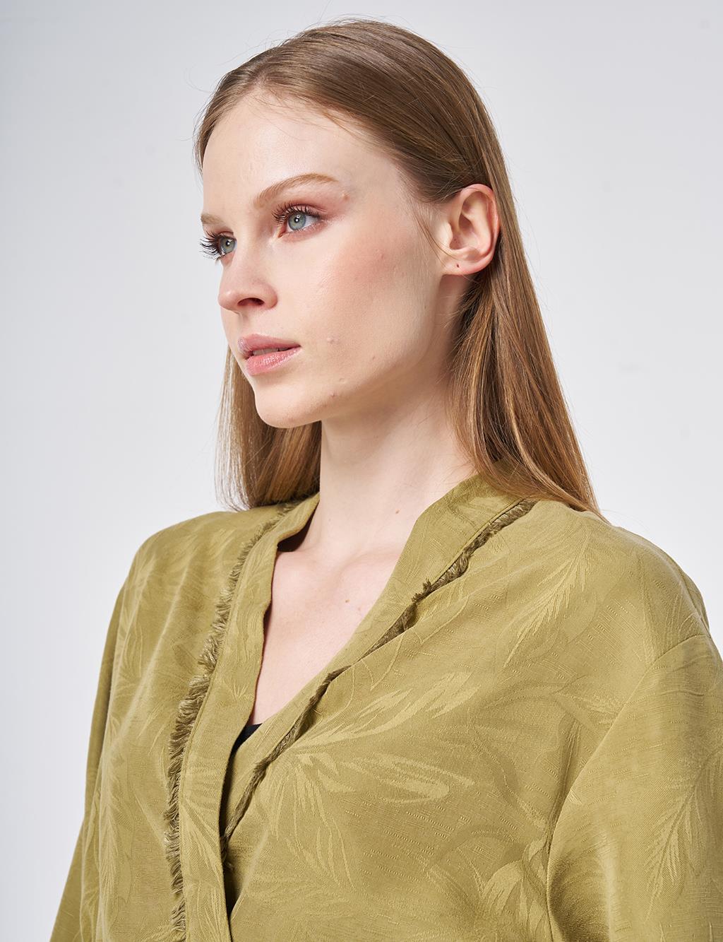 Yaprak Desen Modal İkili Takım Haki 