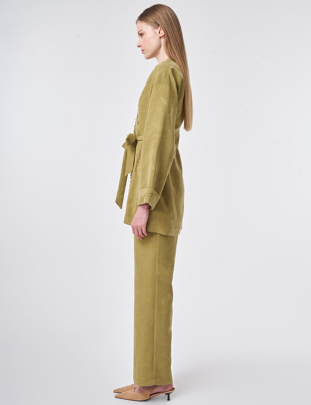 Yaprak Desen Modal İkili Takım Haki 