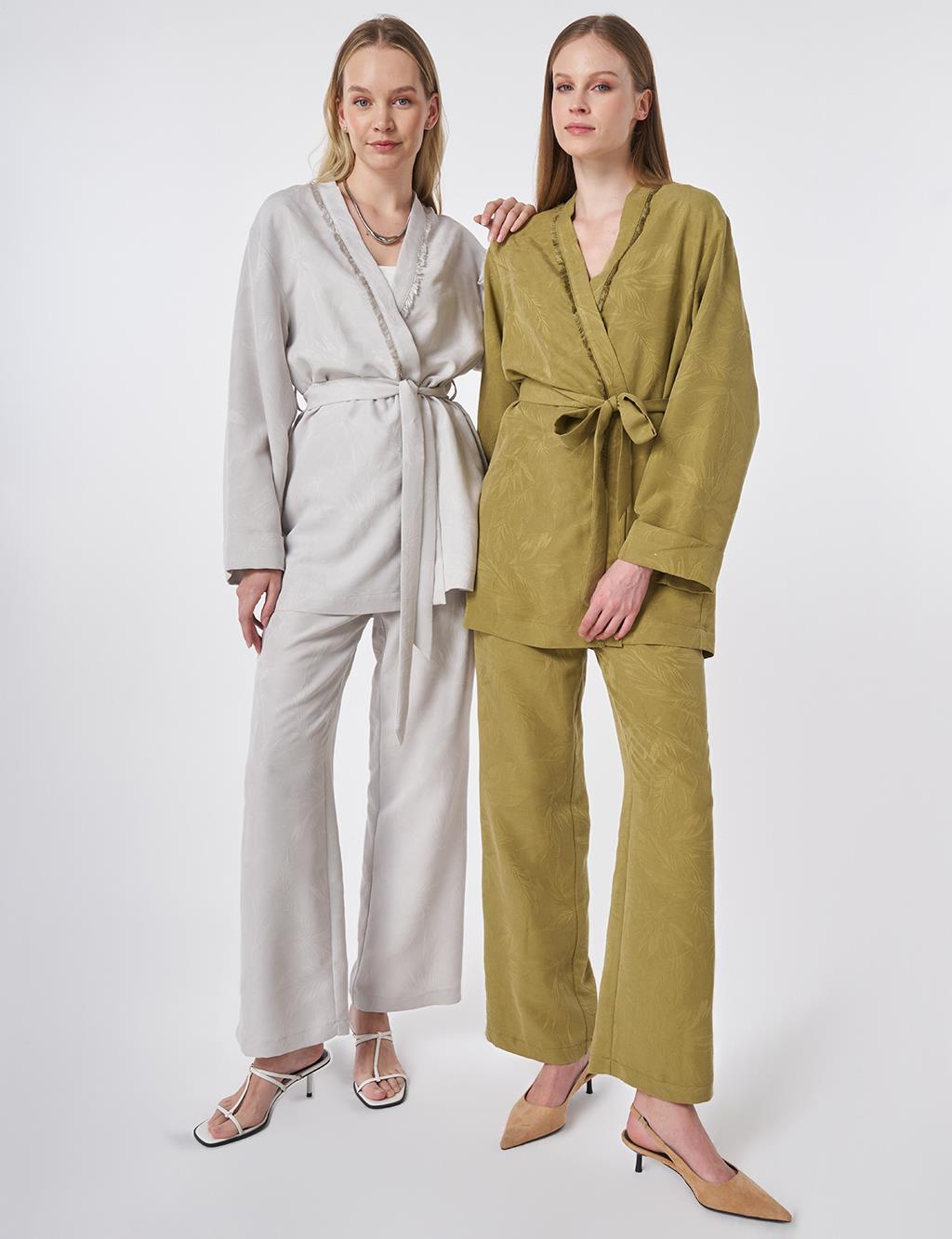 Yaprak Desen Modal İkili Takım Açık Gri 