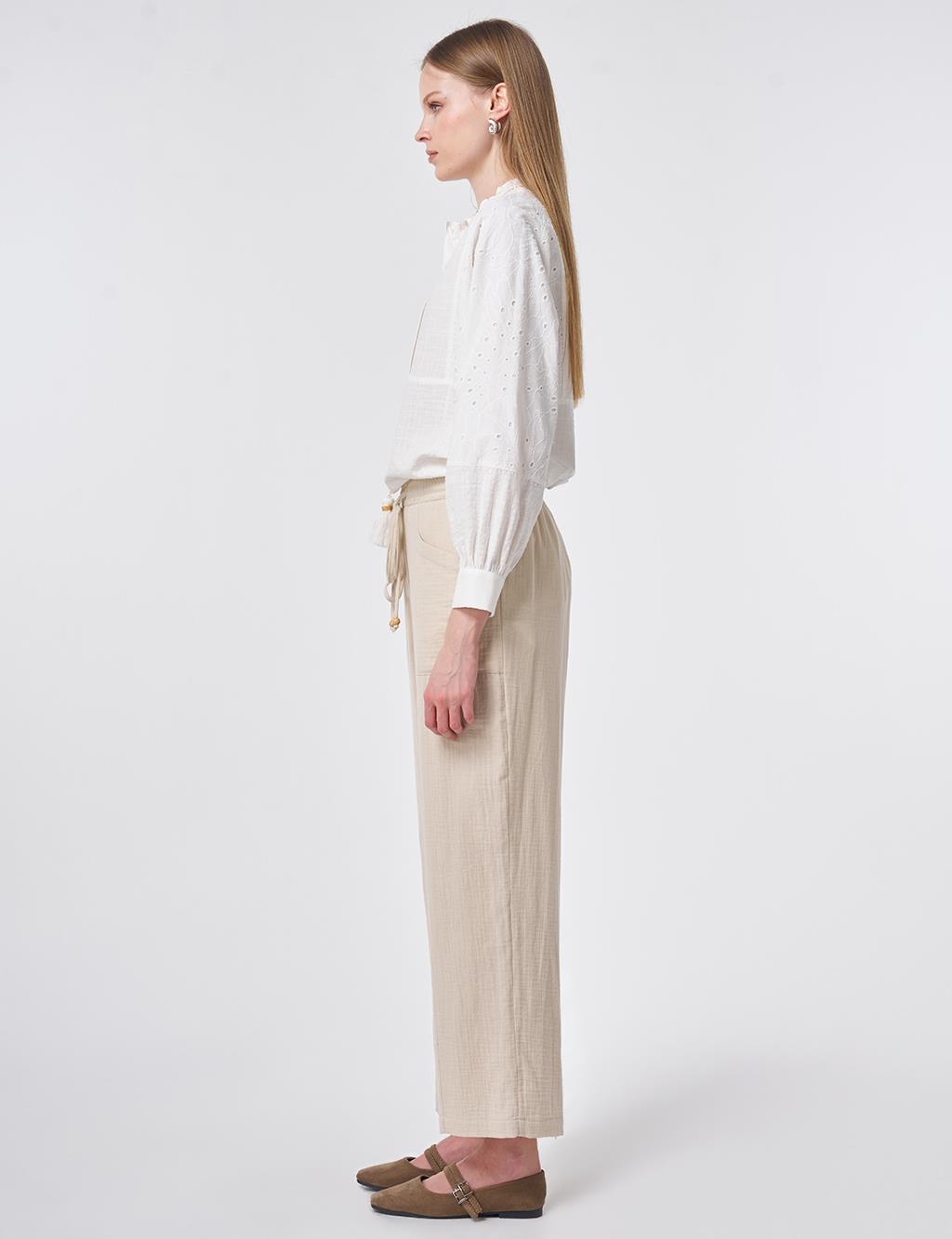 Wide-Pocket Muslin Pants Stone