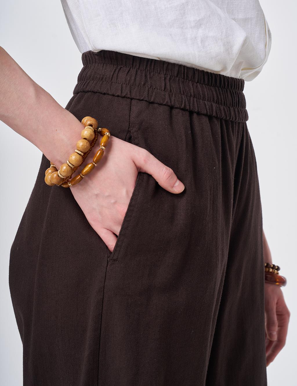Elastic Waist Non Denim Pants Dark Brown
