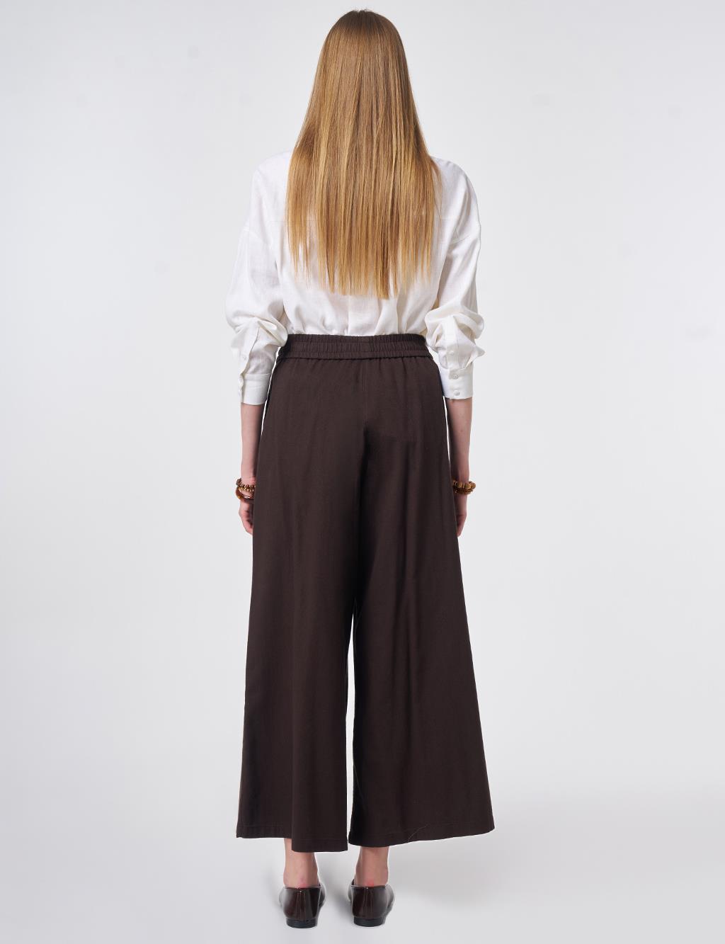 Elastic Waist Non Denim Pants Dark Brown